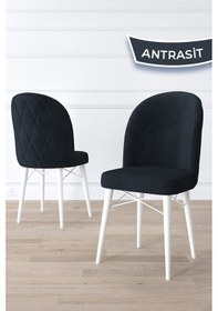 Resim Canisa Bika Serisi 4 Adet Antrasit Mutfak Sandalyesi Beyaz Gürgen Ayaklı 1. Sınıf Babyface Kumaş Sandalye Antrasit Ayakları Beyaz 