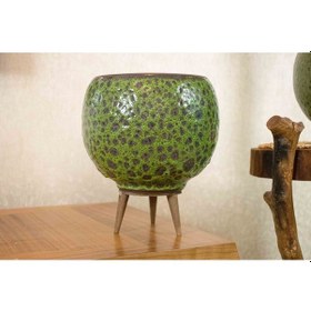 Resim Bitki Tasarımı Ev Dekorasyon Yeşil Şekilli Artistik Çift Sırlı İç ve Dış Mekan Kullanımlı Ayaklı Toprak Terakota Saksı Saksılık Çiçeklik 