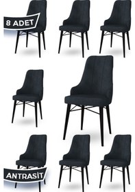 Resim Canisa Neta Serisi, 1.sınıf Babyface Kumaş , Siyah Gürgen Ayak, 8 Adet Antrasit Mutfak Sandalye Sandalye Antrasit Ayaklar Siyah 