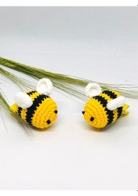 Resim Arı Amigurumi 2li Kıskaç Toka, Örgü Saç Tokası, Saç Aksesuarı Sarı 