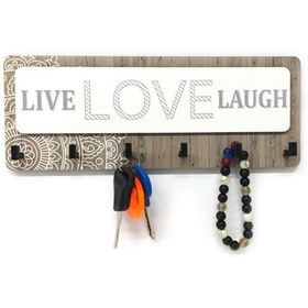 Resim Cajuart Kahverengi Desenli Live Love Lough Yazılı Anahtarlık Süs 