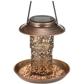 Resim Hangfox Güneş Enerjili Demir Kuş Yemleme Aleti İle Bahçe Işığı - Çift Katlı Genişleyebilir - Gölgeli Projeksiyon - Islaklıktan Koruyucu - Kuru Yem Sağlama - S Kanca İle Asılabilir Bronz 