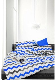 Resim Doğal Pamuk Tek Kişilik Nevresim Takımı Mavi Zigzag 