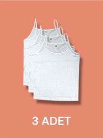 Resim Ekonomik İnce Askılı Kız Çocuk Pamuklu Atlet 3'lü Paket Beyaz 