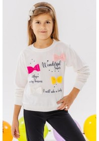 Resim Breeze Kız Çocuk Sweatshirt Renkli Fiyonk Aksesuarlı Yazı Baskılı 3-8 Yaş, Ekru-ekru Ekru 