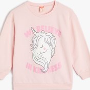 Resim Kız Bebek Sweatshirt Unicorn Baskılı Uzun Kollu Şardonlu Pamuklu 