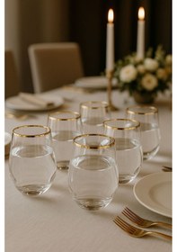 Resim Kristal Su Bardak Altın Yaldızlı 360 Ml 6 Adet Altın 