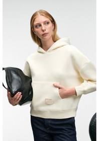 Resim Grimelange CLARIE Kadın Organik Pamuklu Oversize Kanguru Cepli Kapüşonlu Ekru Sweatshirt 