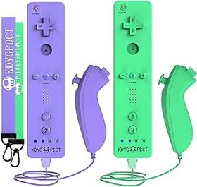 Resim KDYGPDCT 2 Pack Wii Remote with Nunchuck,Wii Controller with Build in Motion Plus and 2 Nunchucks Compatible with Nintendo Wii/Wii U (Green + Purple) 