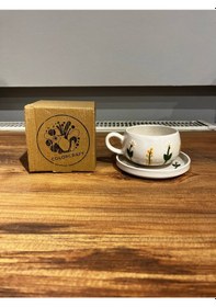 Resim Dal Papatya Desenli Tabakl Seramik Kupa, Mug, Double Türk Kahvesi 