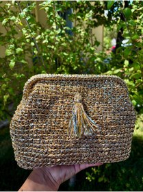Resim UNİCORNS Hasır Çanta, Simli Hasır El Çantası, Simli Clutch, Hasır Clutch, Burslu Çanta, Tasarım Clutch 