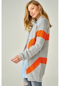 Resim Aqe Fashion Kadın Çizgili Örme Gri & Turuncu Hırka Turuncu 
