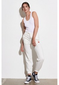 Resim Regular Fit Normal Kesim %100 Pamuk Kırık Beyaz Jogger Eşofman Altı Sütlü Kahverengi 