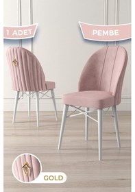 Resim Canisa Ritim Serisi, Beyaz Gürgen Ayaklı, 1.sınıf Babyface Kumaş Pembe Sandalye , Gold Halkalı 1 Adet Sandalye Pembe Ayaklar Beyaz 