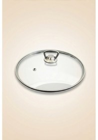 Resim Isıya Dayanıklı Cam Tencere Tava Kapağı - Metal Kulplu Buhar Delikli Yedek Kapak 26 Cm Şeffaf 