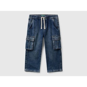Resim United Colors of Benetton Erkek Bebek Koyu Mavi Arkası Logo Detaylı Yan Cepli Büzgü İpli Denim Pantolon 