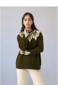 Resim MAMAYAGA Kadın Bisiklet Yaka Desenli Uzun Kol Spor Şık Triko Kazak Tesettüre Uygun 