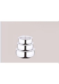 Resim Fms 7011 Tombik 3lü Çelik Saklama Kabı Şeffaf Gri 