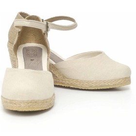 Resim Dolgu Topuk Keten Ön Düz Arka Hasır Sandalet Bej Bej 1274 