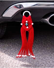 Resim Yumuşak Dokulu Peluş Vites Körüğü Ve Püsküllü Nazar Boncuklu Süs Kırmızı 