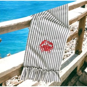 Resim Çizgili Keten kumaş üzerinde Yengeç Nakışlı Runner & Tablecloths / Kitchen & Table Linens 