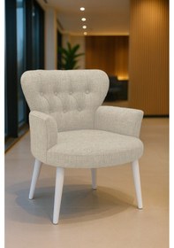 Resim Azra Mobilya Krem Keten Kumaş Tekli Koltuk Berjer - Cafe Koltuğu - Bekleme Koltuğu - Beyaz Ayak Krem 