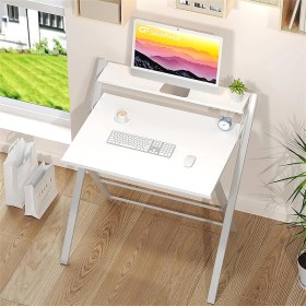 Resim Ayz Bodo Metal Ayaklı Laptop Masası, Katlanır Çalışma Masası, Raflı Masa, Katlanır Laptop Sehpası Beyaz 