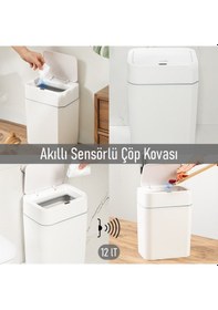 Resim Porsima 4147 Hareket Sensörlü Sessiz Kapatma Çöp Kutusu Banyo Mutfak Çöp Kovası Kapaklı Banyo Çöp Kovası Beyaz 