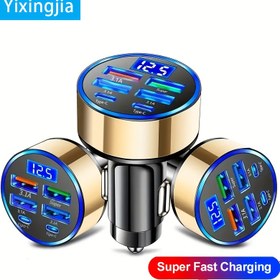 Resim 1 adet Yixingjia 6'lı USB Araç Şarj Cihazı, Hızlı Şarj PD ve QC3.0 Uyumlu, Kaymaz Şarapnel Tasarımı, Parlak Yüzey Kaplaması, Yardımcı Bağlayıcı, 36V Maksimum Çalışma Gerilimi, Araç Çakmak Güç Kaynağı, Pilsiz - Çok Cihazlı Hızlı Şarj Adaptörü 