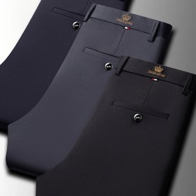 Resim 3 Adet Erkek İş Casual Pantolon - Kırışmaz, Tüm Mevsim Kullanım, Makinede Yıkanabilir, Logo (Lacivert/Siyah/Gri) - Yüksek Esneklik Polyester Kumaş, Orta Bel, Düz Kesim, Şık Dikişler, Dayanıklı Kumaş, Ofis Giyimi, Nefes Alabilen Malzeme, Elastik Pantolonlar, Çalışma İçin 