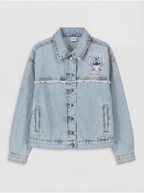 Resim LC Waikiki NEVAVM Farkıyla LCW Kids Mavi Stitch Baskılı Kız Çocuk Jean Ceket - S6FH49Z4-V2T 