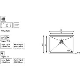 Resim Ukinox Me 550 Tezgah Altı Paslanmaz Çelik Eviye 