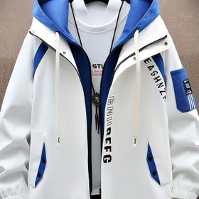 Resim Erkek Trendy Preppy Kapüşonlu Ceket - Günlük Rahatlık İçin Alfabe Deseni, Raglan Kollu ve Günlük Kullanım İçin Kullanışlı Cep Detaylı, Rahat Kıyafet Ceket|Trendy Preppy Stil|Raglan Kollu 