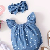 Resim Yaz için dış mekanda kullanılmak üzere Bebek Kızlar İçin Saf Pamuk Mavi Kalp Baskılı Grafik Tulum + Bandana Seti 