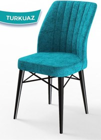 Resim Canisa Concept Arp Serisi, 71x110 Sabit Mutfak Masa Takımı, Siyah Mermer Desen Masa 4 Turkuaz Sandalye Masa Barok Ahşap Desen Sandalyeler Turkuaz 