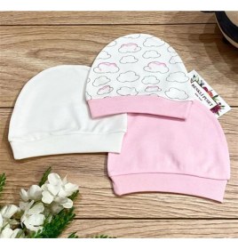 Resim Renkli Puset Kız Çocuk 3'lü Penye Bere Takım Bulut Pembe Renkli Konforlu Tasarım 