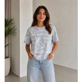 Resim Civetta Batik Desenli Tişört Bisiklet Yaka Kısa Kol Regular Fit T-Shirt - Gri 