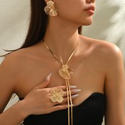 Resim 4 Parça Yazlık Yeni Yaratıcı Uzun Püskül Y Şekilli Çiçekli Moda Basit Zarif Kolye ve Küpe Seti 