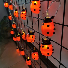 Resim 1 adet Uğur Böceği Peri Işıkları, 10 Plastik Kırmızı LED Bakır Tel Pil ile Çalışan En İyi Süs Işıkları Noel Süslemesi, Ev, Oda, 1.5m 