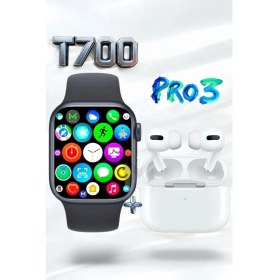 Resim Akıllı Saat ve Kablosuz Kulaklık, Bluetooth, Spor, Sağlık ve Bildirim Desteği Siyah 