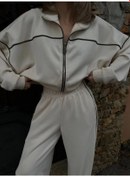 Resim Fermuarlı Eşofman Pantolon İkili Takım - Beyaz Siyah 