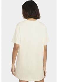 Resim Nike Sportswear Organic Cotton Short Sleve Dress Nakış Swooslu Elbise Krem 