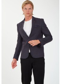 Resim Sposo G-211 Dar Kalıp Desenli Füme Erkek Blazer Ceket Füme 