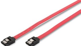 Resim AK-400102-003-R SATA Kablosu, SATA II/III, L-Tipi dişi - L-Tipi dişi, 0.3 metre, düz, UL, kırmızı renk 