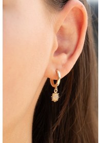 Resim Cenova Kuyumculuk 14 Ayar Altın Güneş Figürlü Halka Küpe 