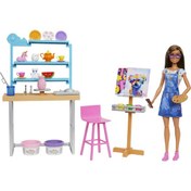 Resim Barbie Barbie'Nin Sanat Atölyesi, Barbie Bebek (29 Cm), Çömlek Yapımı Ve Resim Sanatı İçin 25'Ten Fazla Aksesuar, Oyun Hamuru, Vazo Kalıbı, Tuvaller Ve Daha Fazlası, 3-7 Yaş Arası Hcm85 