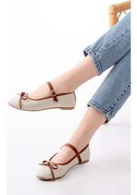 Resim 6321 Bej Keten Günlük Baret Tokalı Bayan Babet Diğer 