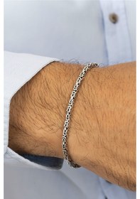 Resim Kare Kral Zincir Gümüş Erkek Bileklik -8408 Gümüş 