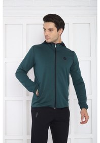 Resim Erkek Spor Yeşil Spor Slimfit, Kapüşonlu, 4 Cepli, 4 Mevsim Eşofm Yeşil 