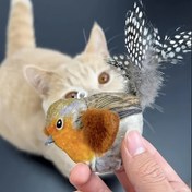 Resim Otomatik Geri Çekilebilir Kedi Oyuncağı - Gerçekçi Kuş Tasarımı, Yapay Tüyler ve Polyester Malzeme ile Etkileşimli Oyun - Pil Gerekmez, Orta Boy Kediler İçin Güvenli 